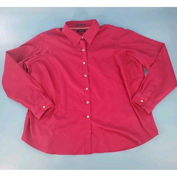 Womens No Iron Pinpoint Oxford 2x Button Front Long Sleeve Plum Lands End - Picture 12 of 13